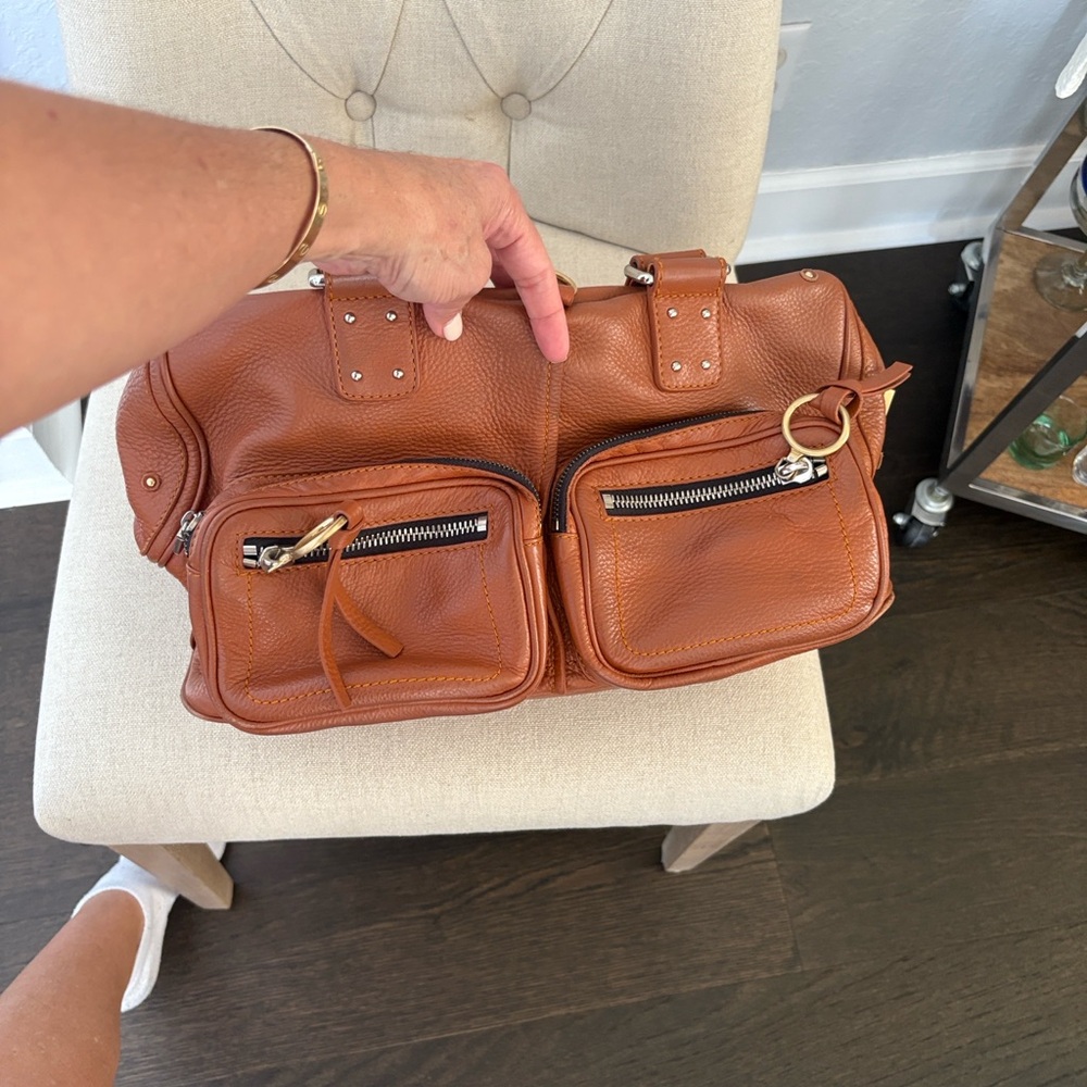 Chloe Tan Leather Handbag with Silver Zippers